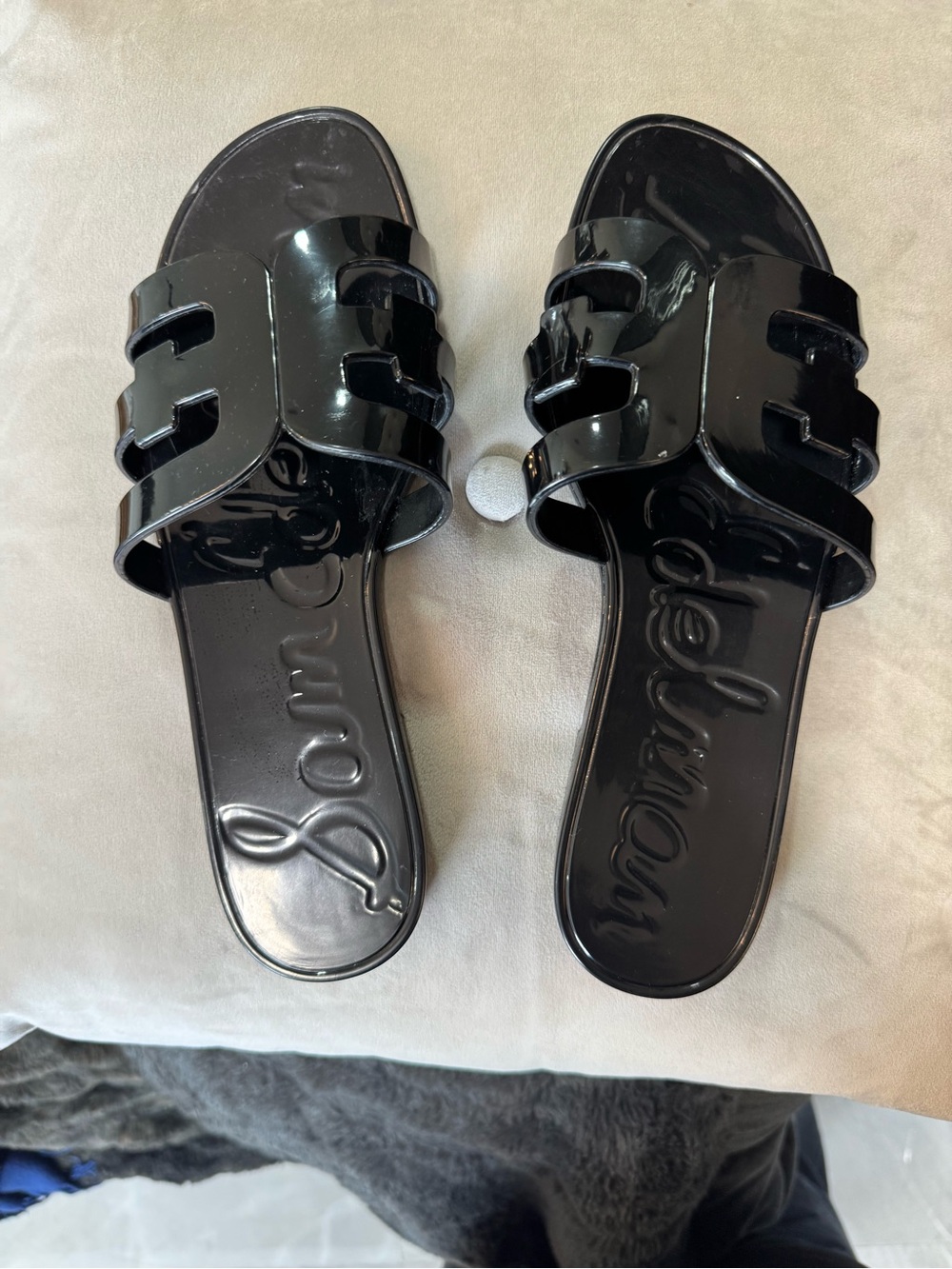 Sam Edelman Black Patent Slide Sandals